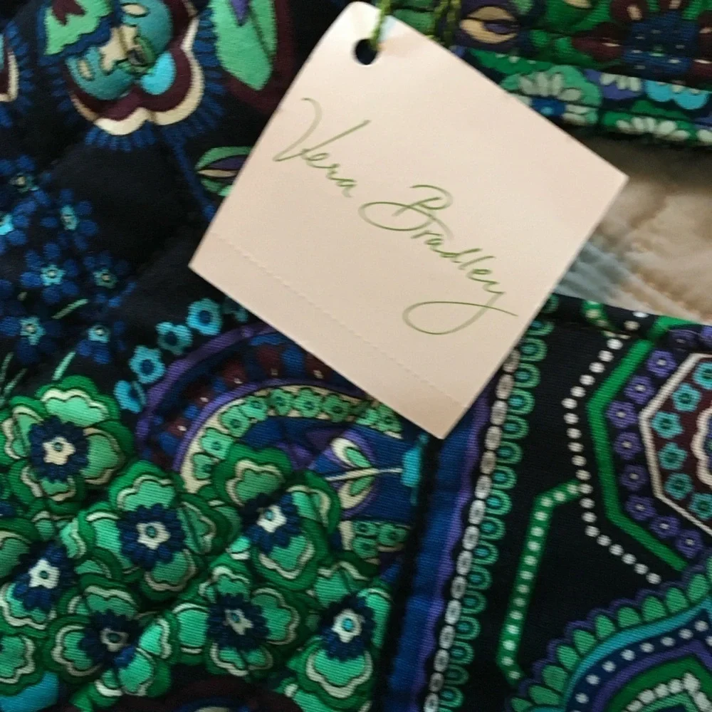 Vera Bradley Small Tote Black Green Quilted